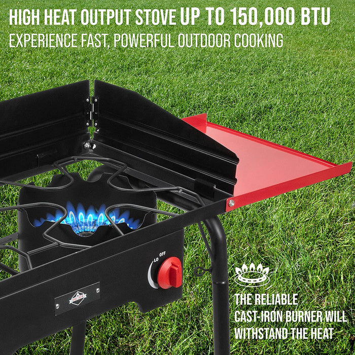 150,000 BTU Dual Propane Burner Camping Stove, Portable Propane Stove W/Wind Panels & Removable Legs