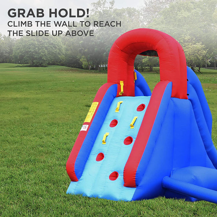 Deluxe Inflatable Water Slide Park – Heavy-Duty Nylon for Outdoor Fun - Climbing Wall, Slide, & Small Splash Pool – Easy to Set Up & Inflate with Included Air Pump & Carrying Case