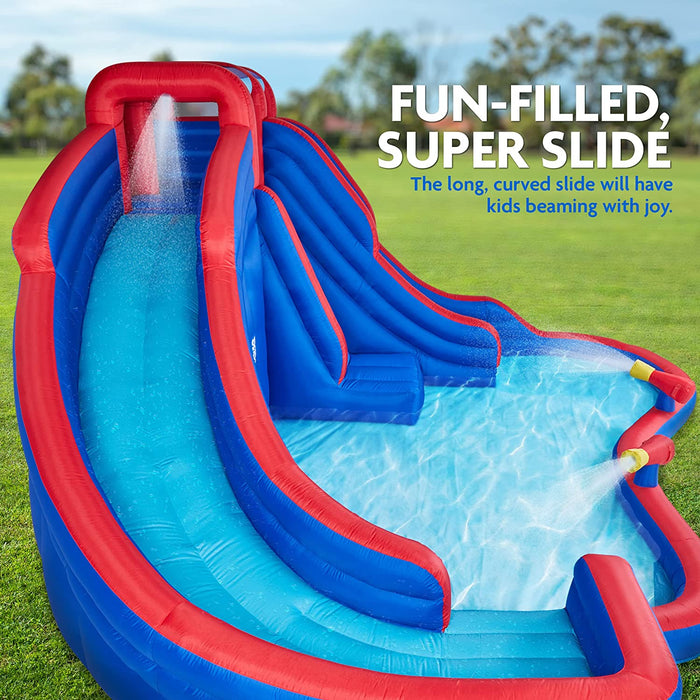 Double Dip Inflatable Water Slide Park, Climbing Wall, 2 Slides & Splash Pool