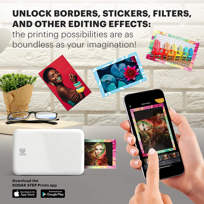 Step Wireless Photo Printer (White) Zink Technology Compatible with iOS & Android, NFC & Bluetooth Devices