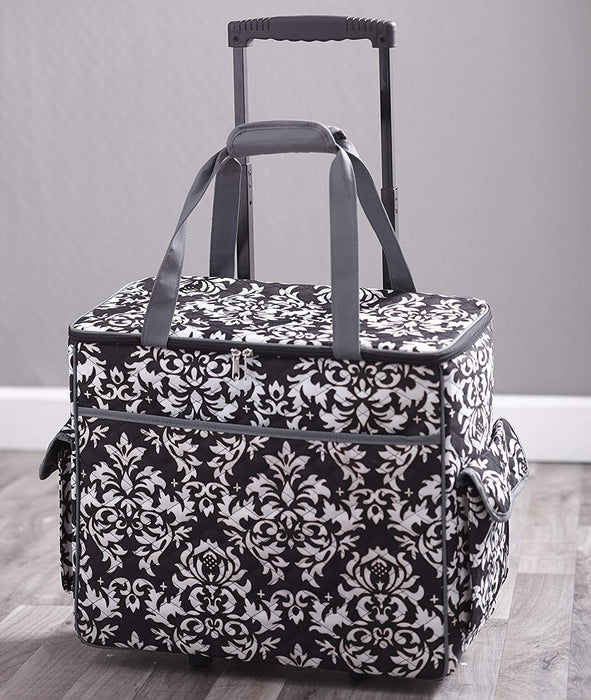 Rolling Sewing Machine Tote with 6 Storage Pockets - Damask,LARGE