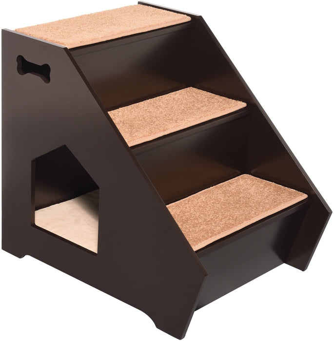 Cat Step House Wooden Pet Stairs 3 Nonslip Steps, Built-in House For Dogs And Cats Arf Pets