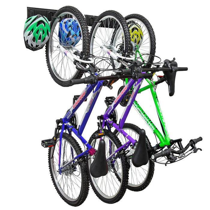 Garage Bike Rack Wall Mount, 3 Adjustable Bicycle Storage Hooks and 3 Hooks for Helmets