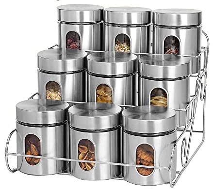 10 Piece Stainless Steel Kitchen Counter Storage Rack Canister Set