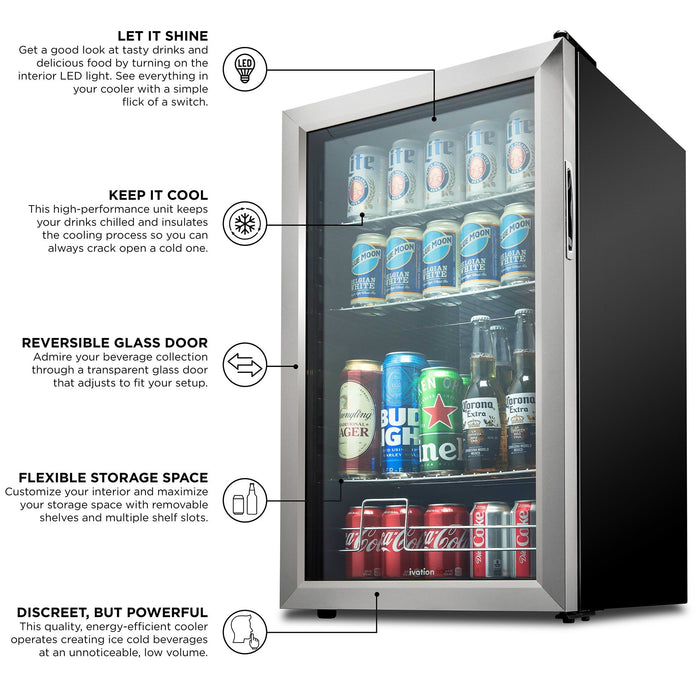 126 Can Small Refrigerator, Mini Drink Fridge, Beverage Cooler for Home & Office, Stainless Steel
