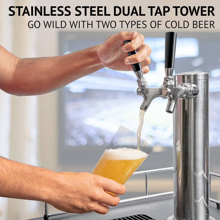 Full Size Kegerator, Dual Tap Draft Beverage Dispenser & Universal Beer Cooler - Stainless Steel