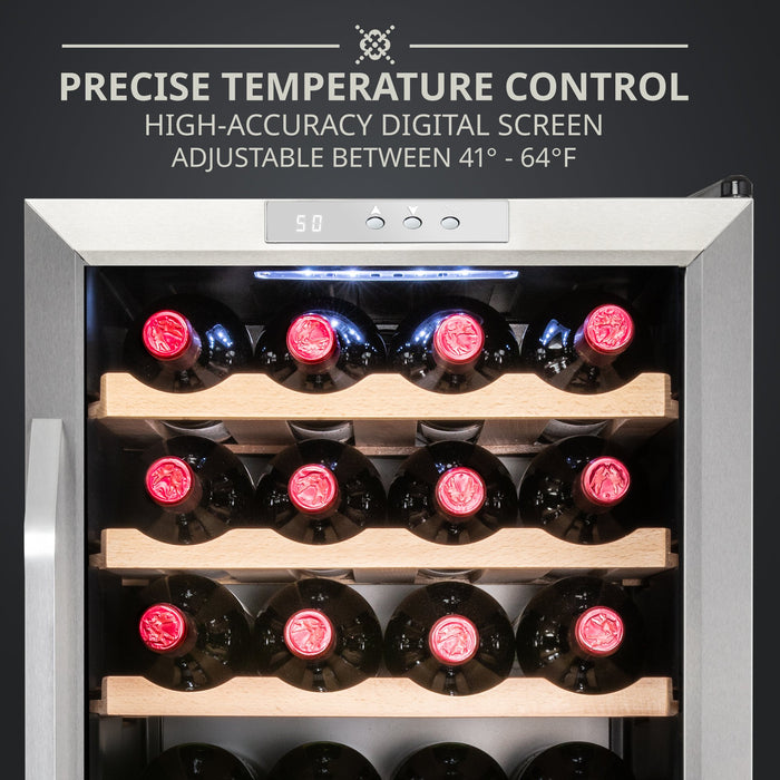 28 Bottle Stainless Steel Wine Fridge, Freestanding Wine Cooler w/Lock