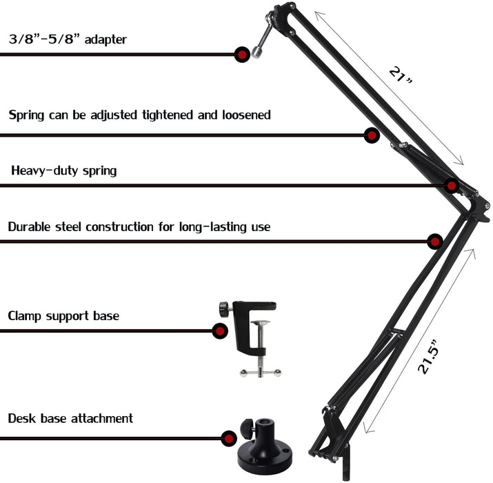 Adjustable Scissor Mic Stand with Boom Arm and Desk Attachment