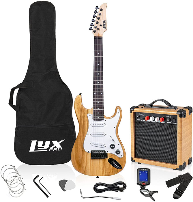 36 Inch Electric Guitar and Kit for Kids with 3/4 Size Beginner’s Guitar, Amp, Six Strings, Two Picks, Shoulder Strap, Digital Clip On Tuner, Guitar Cable and Soft Case Gig Bag -Natural