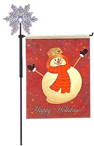 27" Snowman Holiday Garden Flag with Lighted Color Changing Snow Flake Stake