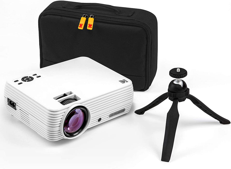 Home Projector (Max 1080p HD) with Tripod, & Case Included | Compact, Projects Up to 150” with 720p Native Resolution & 30,000 Hour, Lumen LED Lamp| AV, VGA, HDMI & USB Compatible