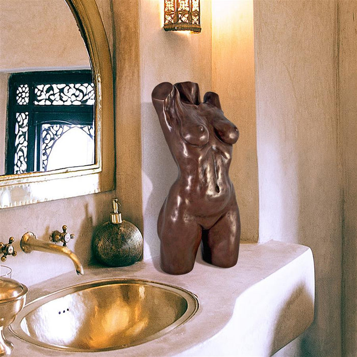 NUDE FEMALE TORSO STATUE BRONZE FINISH