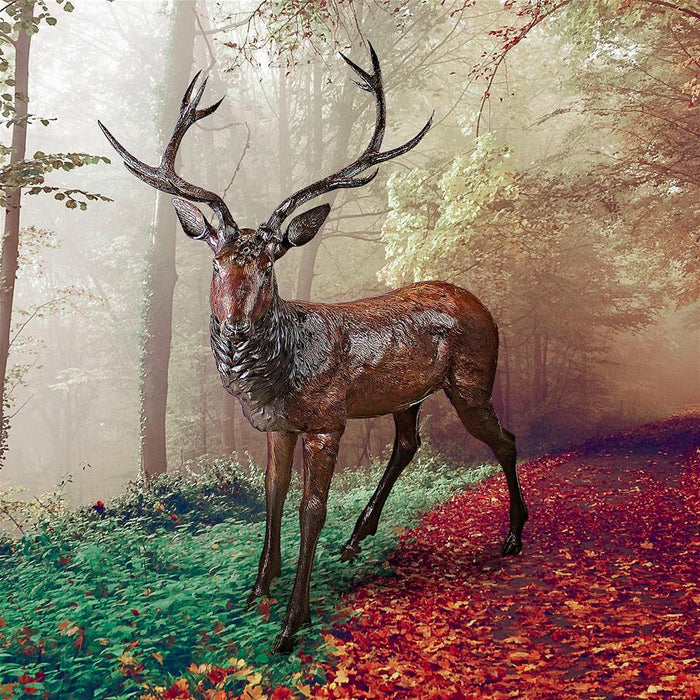 STANDING BUCK DEER BRONZE STATUE