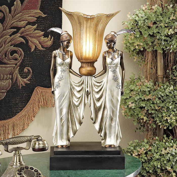 ART DECO PEACOCK MAIDENS LAMP