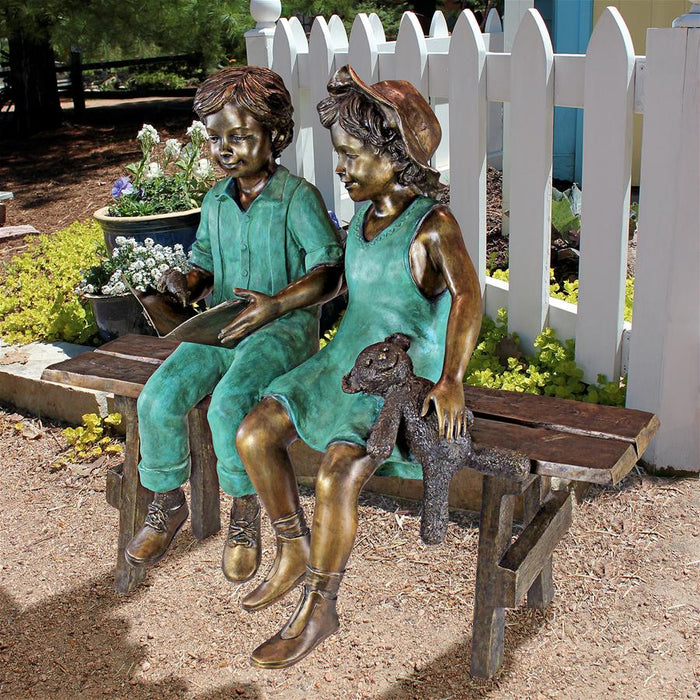 READ TO ME BOY AND GIRL BRONZE STATUE