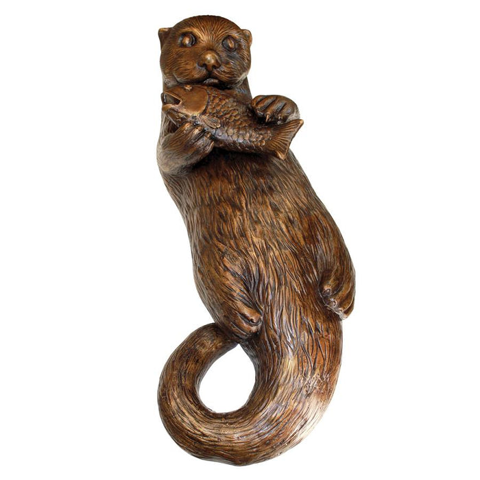 LAZY OTTER WITH FISH BRONZE STATUE