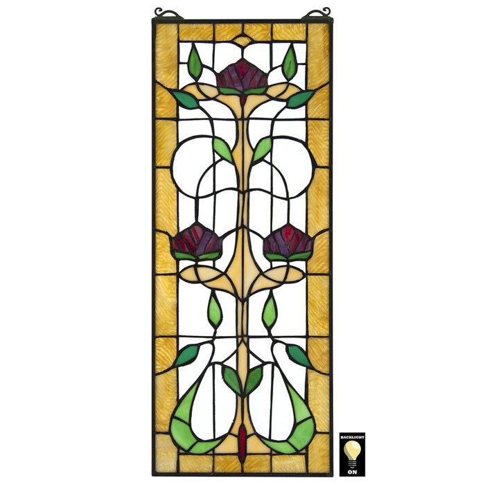 RUSKIN ROSE THREE FLOWER STAINED GLASS