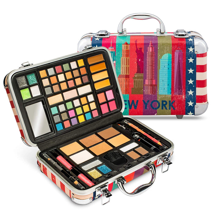 74 Piece Makeup Kit Gift Set, Brushes, Eye Shadows, Lipstick & More (New York Case)