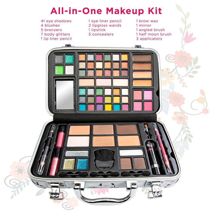 74 Piece Makeup Kit Gift Set, Brushes, Eye Shadows, Lipstick & More (Paris Case)
