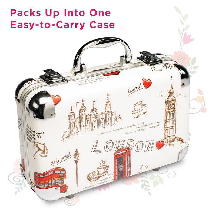 74 Piece Makeup Kit Gift Set, Brushes, Eye Shadows, Lipstick & More (London Case)