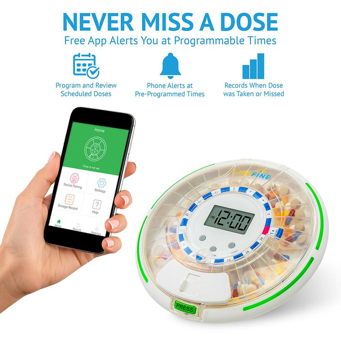 Bluetooth Pill Dispenser, Automatic 28 Day Pill Delivery System with Alarm