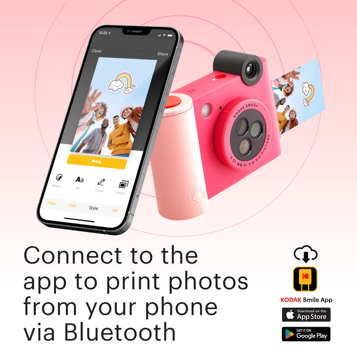 Kodak Smile+ Wireless Digital Instant Print Camera with Effect-changing Lens, 2x3” Sticky-backed Photo Prints, and Zink printing technology, Compatible with iOS and Android devices - Fuchsia