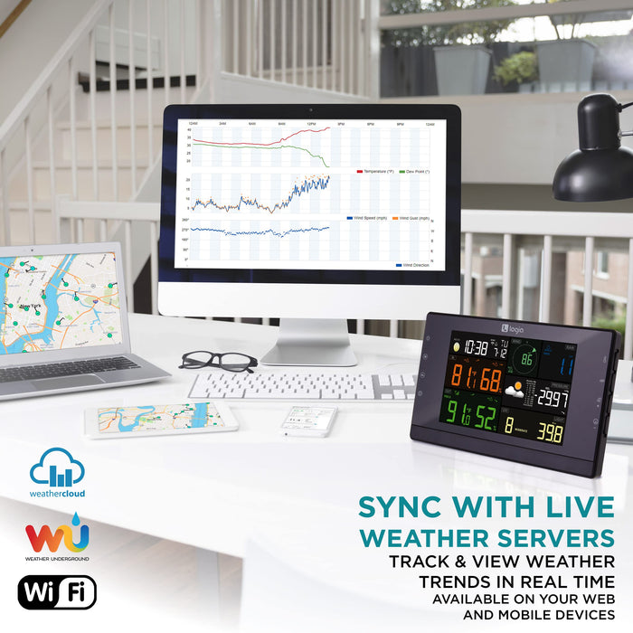 Logia 7-in-1 Wi-Fi Wireless Weather Station w/Solar, Indoor/Outdoor weather station w/Alarms & More