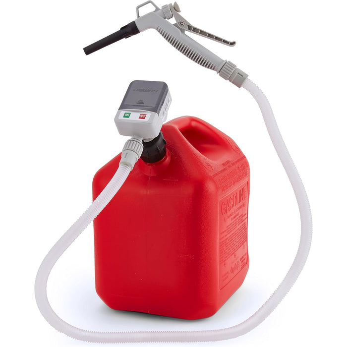 Deway Automatic Battery Powered Fuel Transfer Pump with Flow Control Nozzle and 3 Cans Adapters
