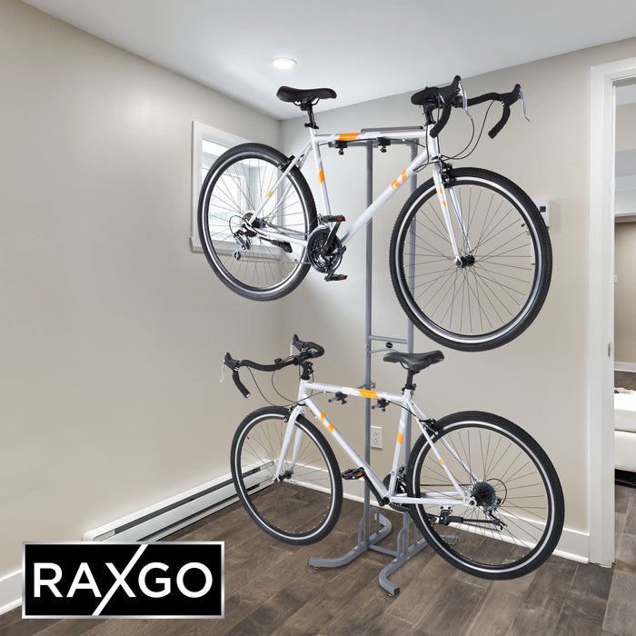 RaxGo Freestanting Bike Storage Rack, 2 Bicycle Stand W/Adjustable Hoo ...