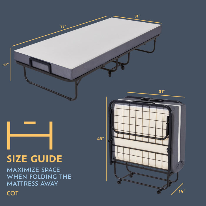 Heyward Folding Bed, Machine Washable Cover, Memory Foam Cot Size Folding Bed with Mattress
