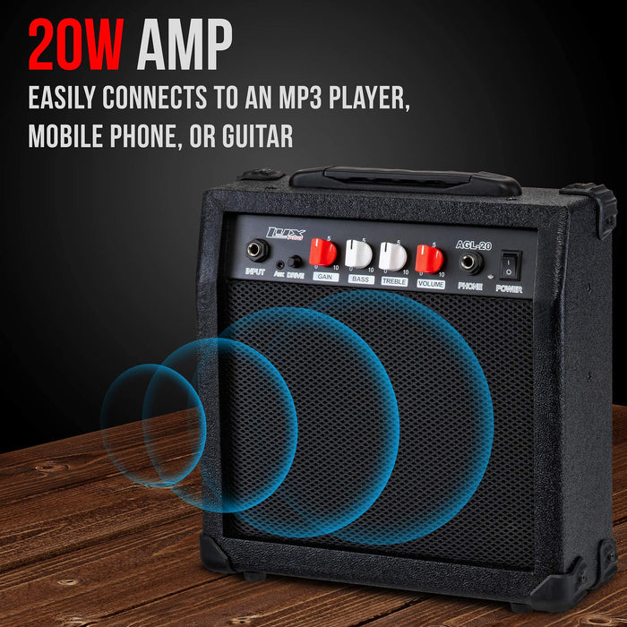 LyxPro Electric Guitar Amp - 20 Watt Guitar Amplifier with Built-in Speaker Headphone Jack, Black