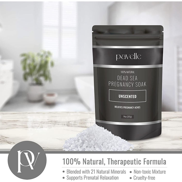 Pavelle 14oz Dead Sea Pregnancy Bath Soak, Natural Pregnancy Bath Salts for Women - Unscented