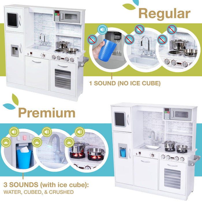 Lil' Jumbl Premium Kids Kitchen Set, Wooden Pretend Play Kitchen with Sounds & Accessories - White