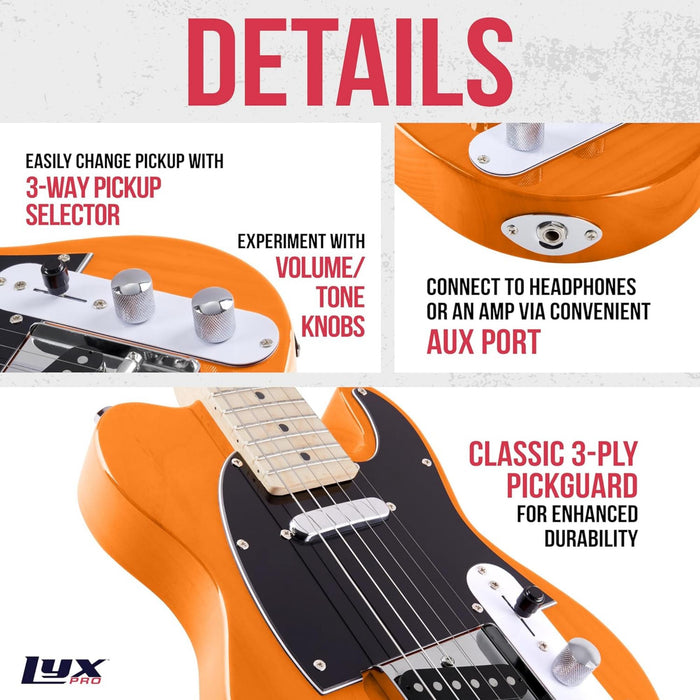 LyxPro 30” Electric Guitar TL Series, Solid Body Guitar W/3-Way Switch & Tone Controls - Mahogany