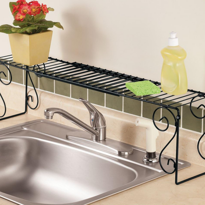 SkyMall Expandable Scroll Metal Over The Sink Shelf - Black