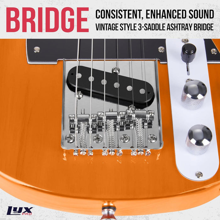 LyxPro 30” Electric Guitar TL Series, Solid Body Guitar W/3-Way Switch & Tone Controls - Mahogany