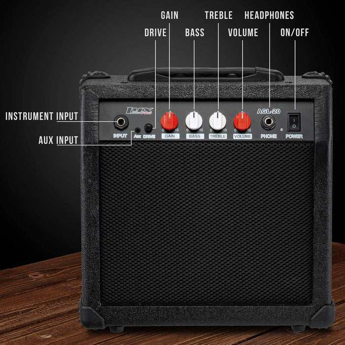 LyxPro Electric Guitar Amp - 20 Watt Guitar Amplifier with Built-in Speaker Headphone Jack, Black