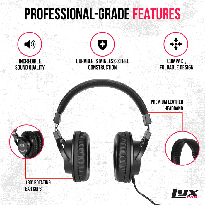 LyxPro HAS-10 Closed Back Over Ear Professional Studio Headphones with Sound Isolation & Wired