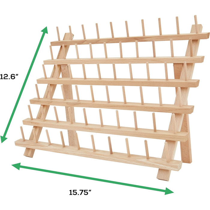 JumblCrafts Wooden Thread Holder. 60-Spool Thread Rack with Hanging Hooks & Flip-Out Legs
