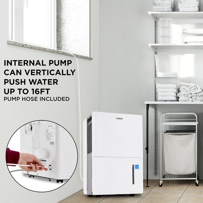 Ivation 4,500 Sq. Ft Energy Star Dehumidifier with Pump, Hose Connector, Humidity Control & More