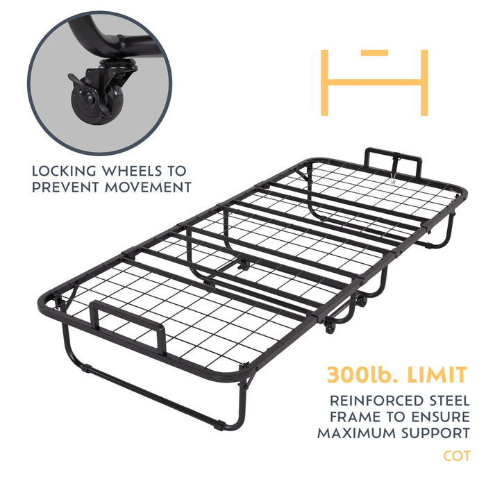 Heyward Folding Bed, Machine Washable Cover, Memory Foam Cot Size Folding Bed with Mattress