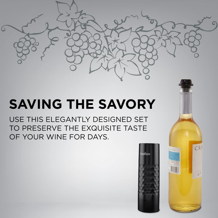 Ivation 6-Piece Rechargeable Wine Saver Pump with Reusable Wine Stoppers