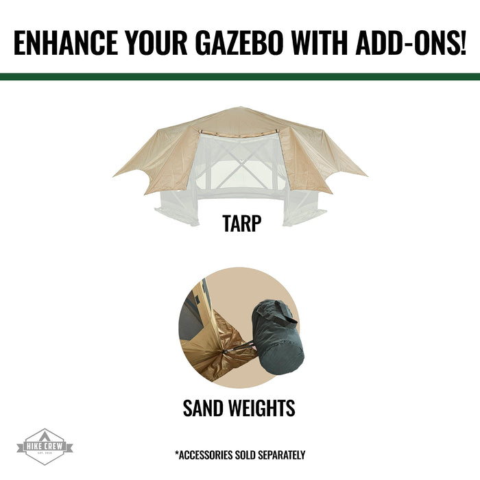 Hike Crew 13’ x 13’ Waterproof Pop Up Gazebo Tent, 6-Sided Outdoor Tent Canopy w/Floor & More