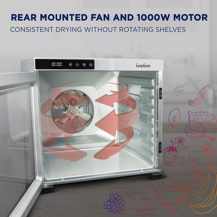 Ivation 10-Tray, 1000W Food Dehydrator with Digital Timer and Temperature Control - Stainless Steel