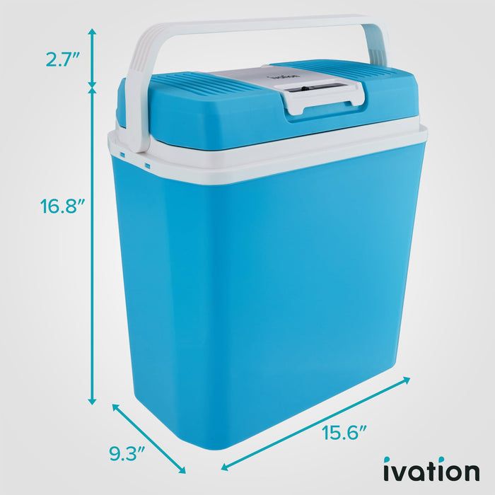 Ivation Electric Cooler & Warmer, 24L Portable Thermoelectric 12 Volt Cooler with Handle - Aqua Blue