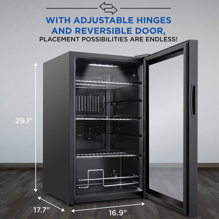 Ivation 101 Can Beverage Refrigerator, Freestanding Mini Fridge with Glass Door - Black