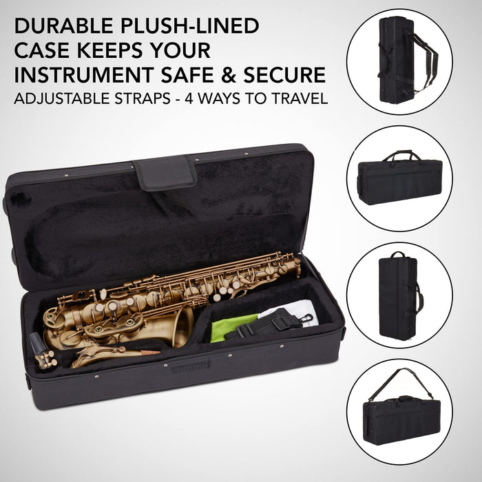 LyxJam Alto Saxophone Kit, E Flat Brass Alto Sax with Complete Accessories Set - Antique Bronze