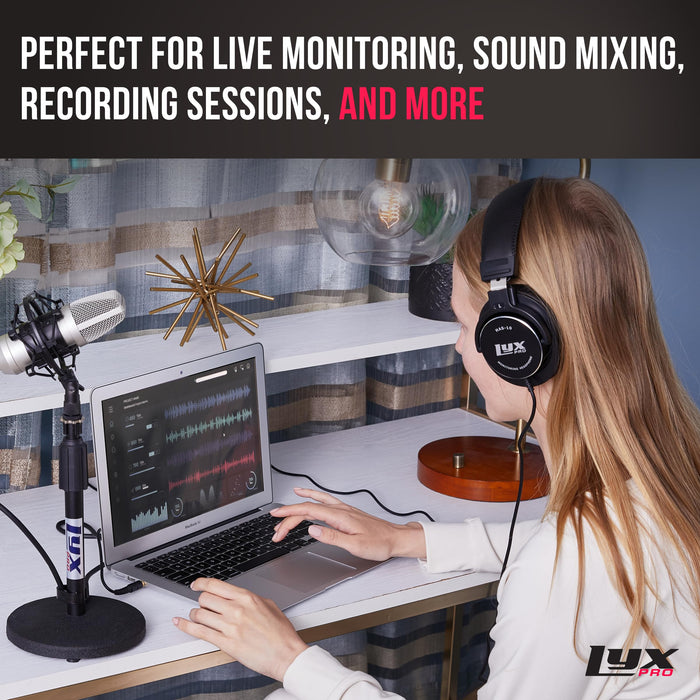 LyxPro HAS-10 Closed Back Over Ear Professional Studio Headphones with Sound Isolation & Wired