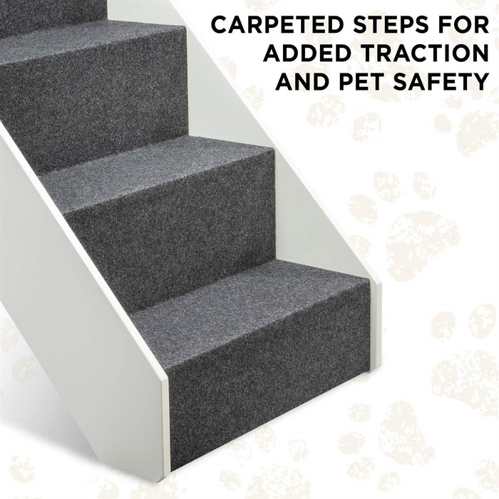 Arf Pets Wood Dog Stairs, 4 Levels Height Adjustment, Foldable Pet Steps for Dogs & Cats - White