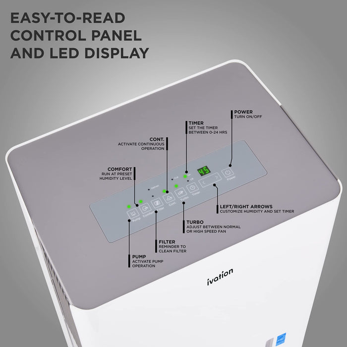 Ivation 4,500 Sq. Ft Energy Star Dehumidifier with Pump, Hose Connector, Humidity Control & More